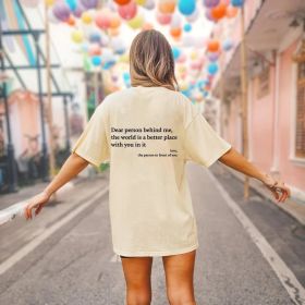 New Fashion Womens Letter T-Shirt Round Neck Short Sleeve Slogan Tee Top (Option: Beige-XL)