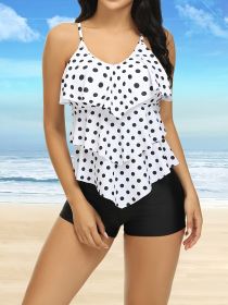 Women's Polka Dot Print, Ruffled Tankini Set, Square Pants, Two-piece Set, Holiday Style (Option: Pattern and colour-S)