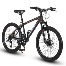 24 Inch Mountain Bike, Suitable For Boys And Girls, Steel Frame, Shimano 21 Speed Mountain Bike, With Dual Disc Brakes And Front Suspension, Banned Pl (Color: Black)