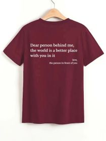New Fashion Womens Letter T-Shirt Round Neck Short Sleeve Slogan Tee Top (Option: Wine red-M)