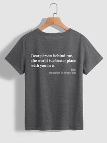 New Fashion Womens Letter T-Shirt Round Neck Short Sleeve Slogan Tee Top (Option: Dark Grey-S)