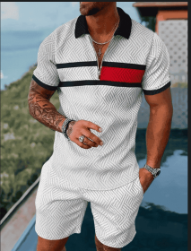Polo Shirt Sports Short Sleeve Shorts Suit For Men (Option: White red-S)