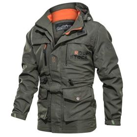 Men's Medium To Long Casual Outdoor Hooded Plus Size Jacket (Option: Dark Green-3XL)