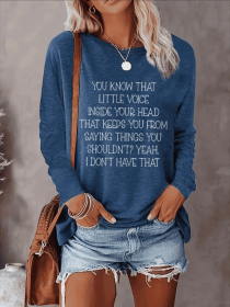 Women's Printed Long Sleeve Hoodless Sweatshirt (Option: Blue-S)