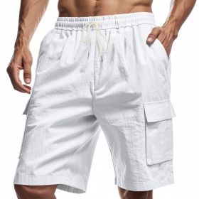 Loose Sports And Leisure Solid Color Linen Drawstring Shorts (Option: S-White)