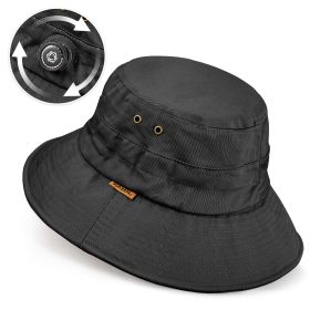 Cotton Bucket Hat For Men Women Adjustable Knob Sun Hat Wide Brim Fishing Hat For Walking Daily Outdoor (Color: Black)