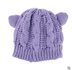 Hand Made 3D Cute Knitted Cat Ear Beanie For Winter (Color: Purple)