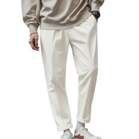 Men's Trousers With Pockets Casual Loose Comfortable Quick-drying Waist-tied Pants (Option: Beige-S)