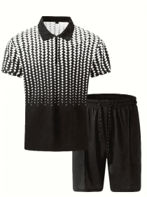 Polo Shirt Sports Short Sleeve Shorts Suit For Men (Option: White gradient-S)