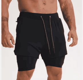Gym Clothing Men Quick Dry 2 In 1 Gym Shorts Men Polyester Spandex Breathable Shorts Men Liner Running Fitness Shorts (Option: Black-S)