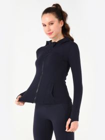 Hooded Jacket Yoga Clothes (Option: Dark Blue-S)
