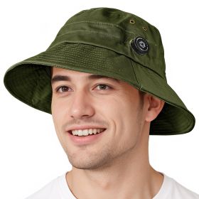 Cotton Bucket Hat For Men Women Adjustable Knob Sun Hat Wide Brim Fishing Hat For Walking Daily Outdoor (Color: Green)