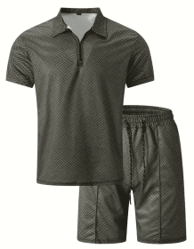 Polo Shirt Sports Short Sleeve Shorts Suit For Men (Option: Dark gray-S)
