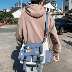 Versatile Crossbody Messenger Bag Backpack Large Capacity Aesthetic Cute Casual Travel Daypacks (Color: Blue)