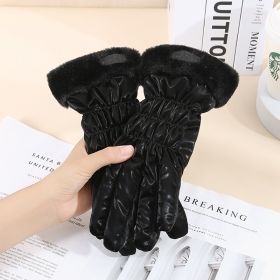Warm Gloves Winter Women's Touch Screen Fleece-lined Thickened (Option: Hair Mouth Bear Black)