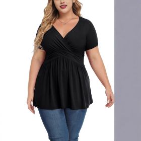 Women's Plus Size T-shirt V-neck Top (Option: Black-L)