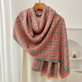 Retro High Sense Artificial Cashmere Scarf (Option: Maze Grid Gray Powder-No Specifications)