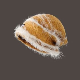 Korean Style Autumn And Winter Plush Knitted Mixed Color Stripe Warm (Color: Yellow)