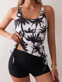 Women's Tankini Set With Backless Top And Tropical Print Briefs, Two-piece Set (Option: S-Black)