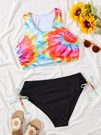 Women's Oversized Bikini Set, Tie-dyed Print, Vest, Sexy Two-piece Set, Holiday Style (Option: Black-4XL)