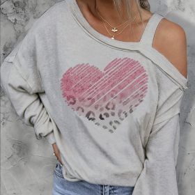 Ladies' Off Shoulder Long Sleeved Printed Love Hoodie (Option: Grey-XL)