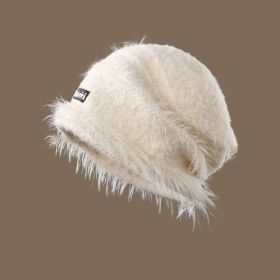 Korean Style Autumn And Winter Plush Knitted Mixed Color Stripe Warm (Color: White)