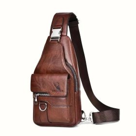 Premium PU Leather Vintage-Style Chest Bag - Spacious Multi-Compartment Crossbody Bag With Waterproof Design, Large Capacity, And Stylish Casual Look (Color: Brown)