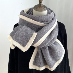 Color Matching Scarf Knitted Wool Scarf (Option: Gray-175x 30cm)