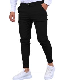 Men's Business Casual Pants Ice Silk Tight Stretch Pants (Option: Black-S)