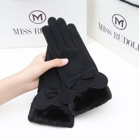 Warm Gloves Winter Women's Touch Screen Fleece-lined Thickened (Option: Composite Rabbit Black)
