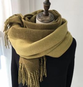 Double-sided Artificial Australian Wool Scarf Shawl (Option: Matcha Green-60X195CM With Tassels)