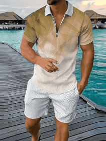 Polo Shirt Sports Short Sleeve Shorts Suit For Men (Option: Tapered brown-S)