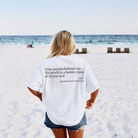 New Fashion Womens Letter T-Shirt Round Neck Short Sleeve Slogan Tee Top (Option: White-S)