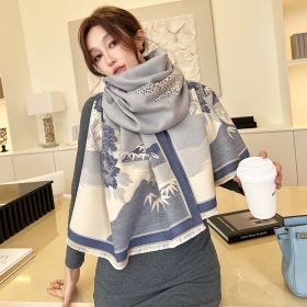 Printed Fashion Artificial Cashmere Scarf Air Conditioning Shawl (Option: FYR35 Blue-65x190cm)