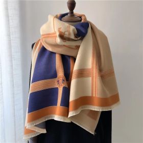 Korean Style Contrast Color Artificial Cashmere Scarf Women's New Winter (Option: Beige Blue-185X65cm)