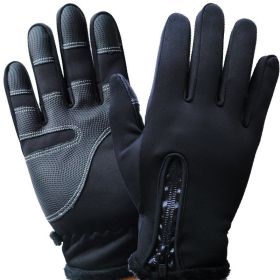 Full Finger Touch Screen Zipper Ski Gloves (Option: Black A-L)