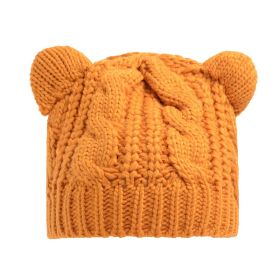 Hand Made 3D Cute Knitted Cat Ear Beanie For Winter (Color: Yellow)