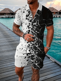 Polo Shirt Sports Short Sleeve Shorts Suit For Men (Option: Gradient black-S)