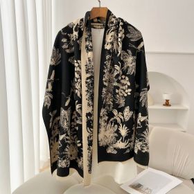 Retro High Sense Artificial Cashmere Scarf (Option: Butterfly Rainforest Gray Rice-No Specifications)
