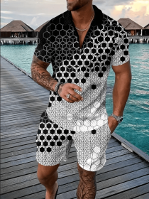 Polo Shirt Sports Short Sleeve Shorts Suit For Men (Option: Black and white gradient-S)