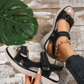 Casual Velcro-design Sandals Summer Comfortable Fish Mouth Sports Sandals Women Lightweight Beach Shoes (Option: Black-Size38)