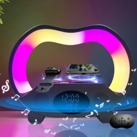 6 In 1 Wireless Charging Night Light Wireless Speaker 15W Wireless Charging Atmosphere Light Home Bedroom Gift (Color: Black)