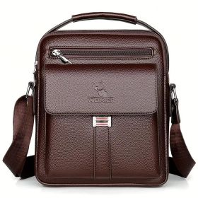 Leather Messenger Crossbody Shoulder Bag For Men Work Business Casual Adjustable Straps With  Metal Zipper (Color: Brown)