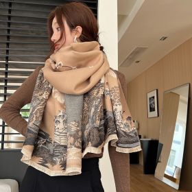 Vintage Plum Scarf Women's Artificial Cashmere Thickened Double-sided Student Shawl (Option: Brown-65x190cm)
