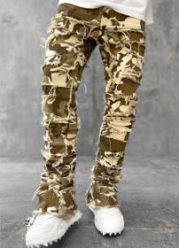 Men Trousers Individual Patched Pants Long Tight Fit Stacked Jeans For Mens Clothing (Option: Camouflage-S)