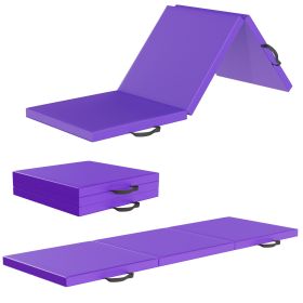 Only Supports Self Pickup  Tri-Fold Folding Exercise Mat With Carrying Handle For Mixed Martial Arts, Gymnastics And Home Gym Protecting Floor, 2 Inch (Color: Purple)