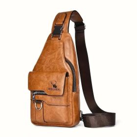 Premium PU Leather Vintage-Style Chest Bag - Spacious Multi-Compartment Crossbody Bag With Waterproof Design, Large Capacity, And Stylish Casual Look (Color: Yellow)
