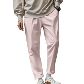 Men's Trousers With Pockets Casual Loose Comfortable Quick-drying Waist-tied Pants (Option: Pink-S)