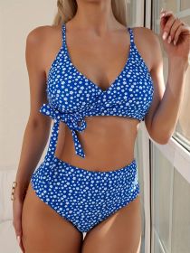 European And American Women's Swimsuit Broken Flower Split Suit Bikini (Option: S-Royal blue)