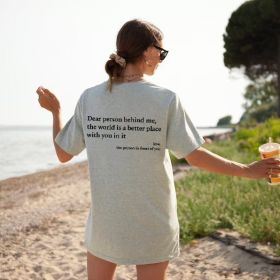 New Fashion Womens Letter T-Shirt Round Neck Short Sleeve Slogan Tee Top (Option: Grey-XL)